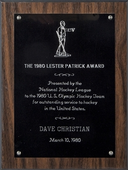1980 Dave Christian "The Lester Patrick Award " Presentation Plaque (Christian LOA)